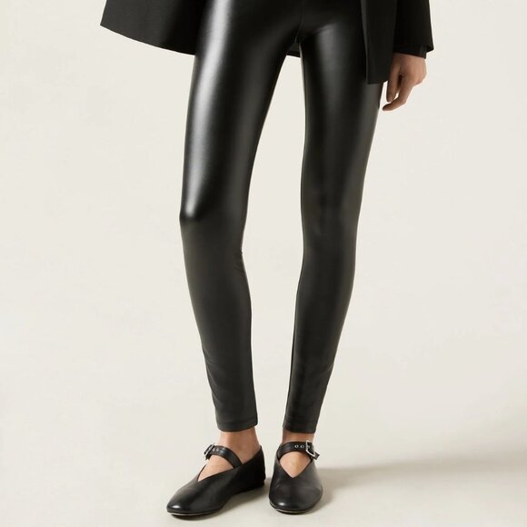 NEW Calzedonia Faux Leather Thermal Leggings Black XS - Picture 3 of 5